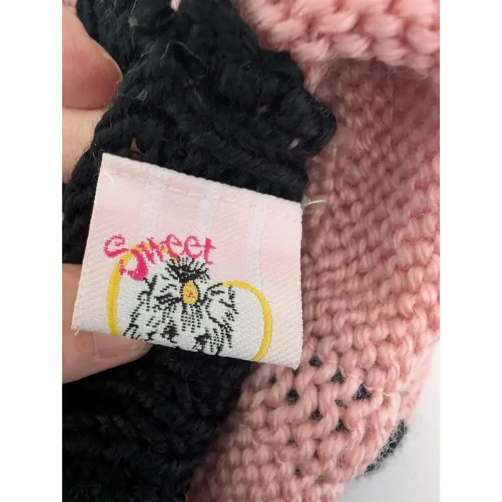 Sweet Valentine Pink Black Knit Dog Sweater Jacket Size 14 Button Front